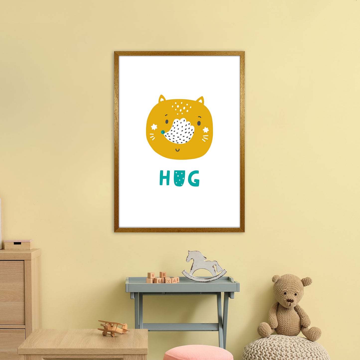 Fox Hug Teal Super Scandi  Art Print by Pixy Paper A1 Print Only
