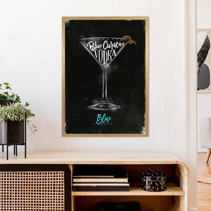 Blue Lagoon Cocktail Black  Art Print by Pixy Paper A1 Print Only