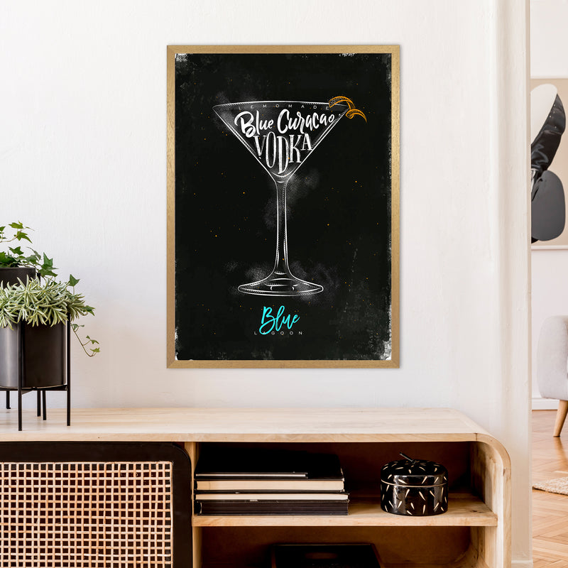 Blue Lagoon Cocktail Black  Art Print by Pixy Paper A1 Print Only