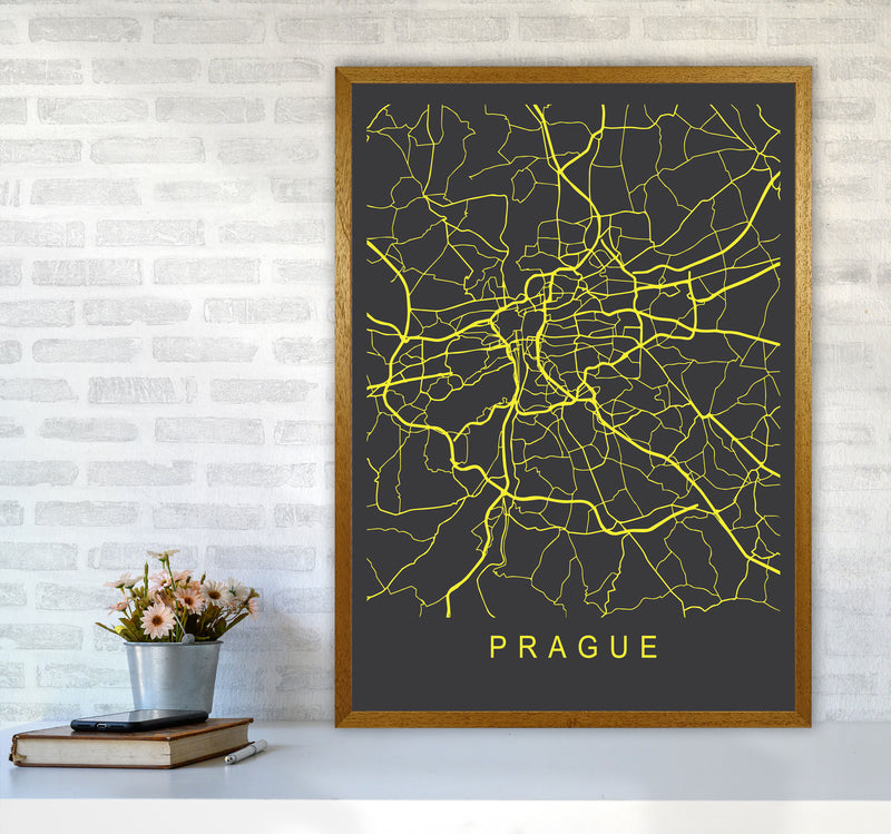 Prague Map Neon Art Print by Pixy Paper A1 Print Only