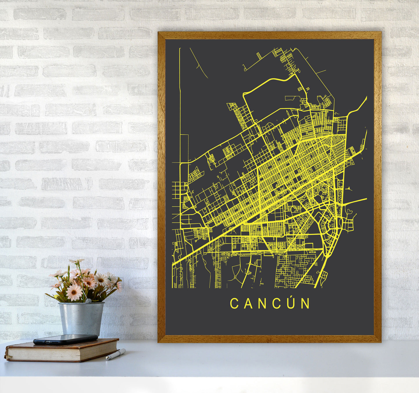 Cancun Map Neon Art Print by Pixy Paper A1 Print Only