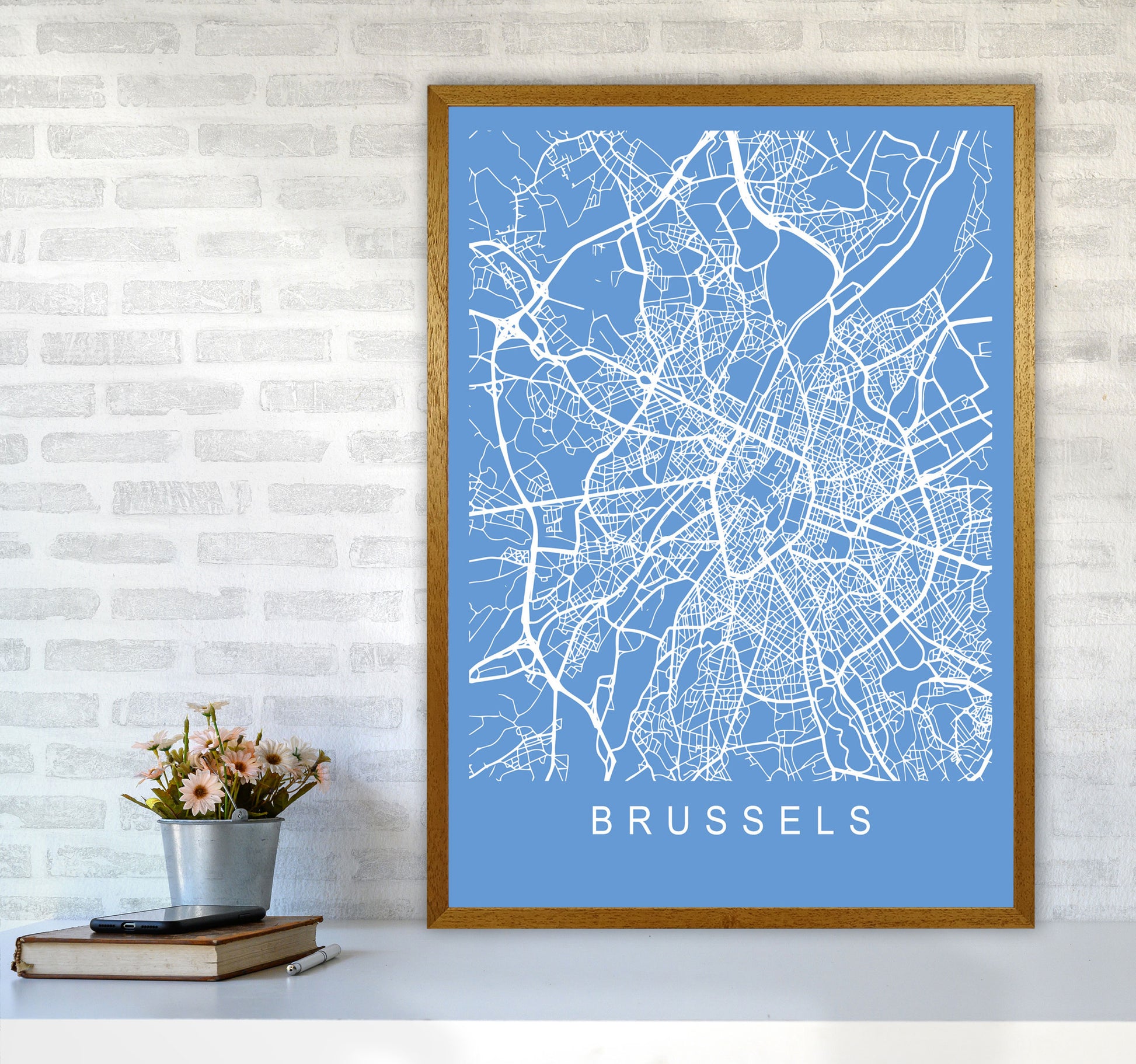 Brussels Map Blueprint Art Print by Pixy Paper A1 Print Only