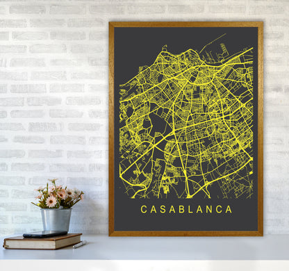 Casablanca Map Neon Art Print by Pixy Paper A1 Print Only