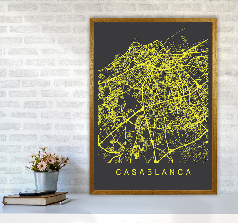 Casablanca Map Neon Art Print by Pixy Paper A1 Print Only