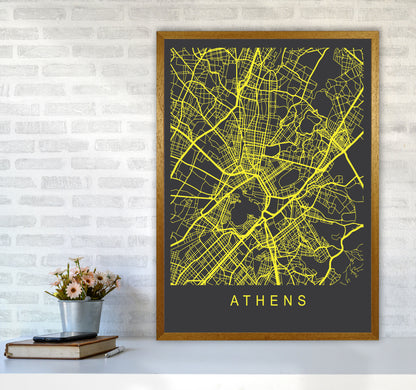 Athens Map Neon Art Print by Pixy Paper A1 Print Only