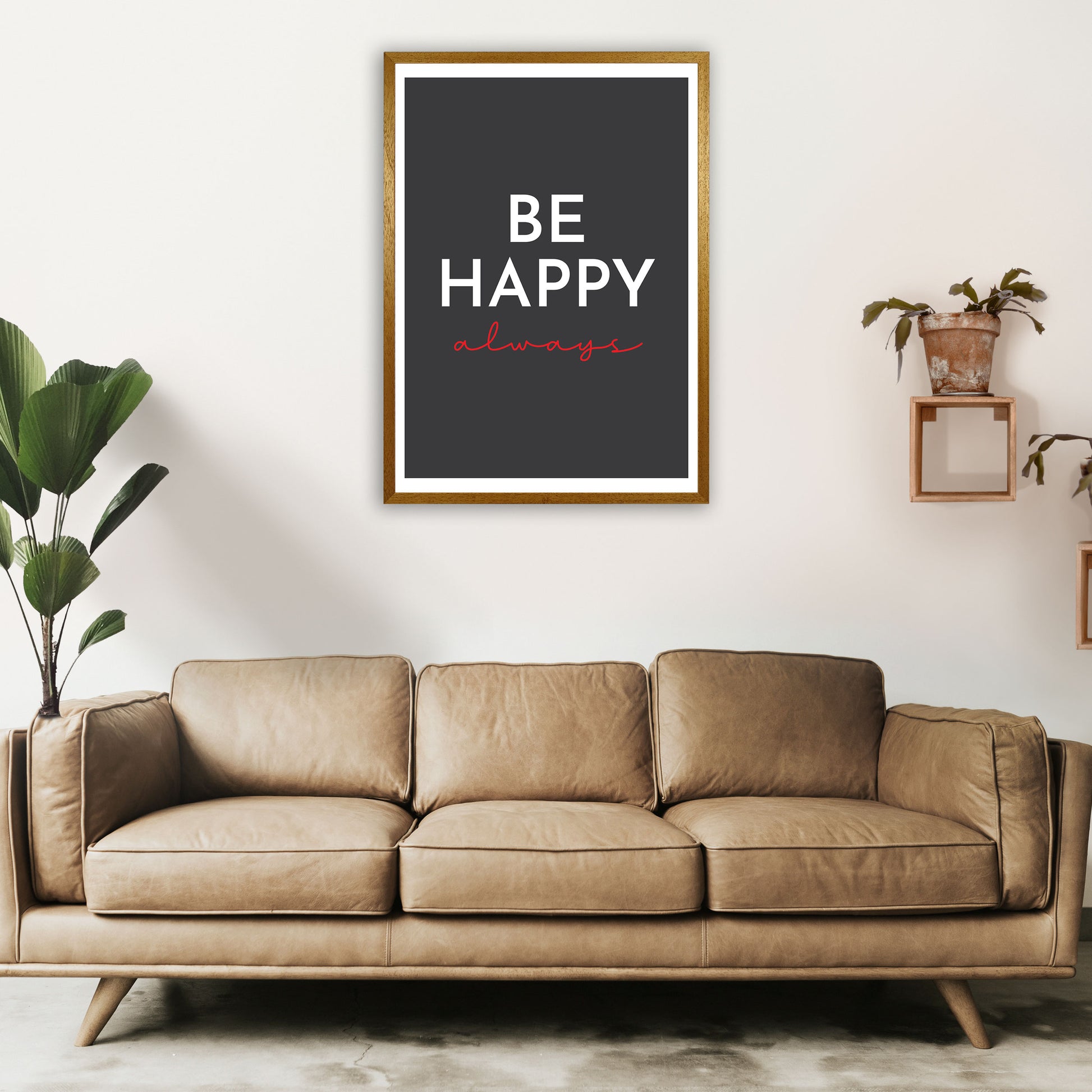 Be Happy Black Art Print by Pixy Paper A1 Print Only
