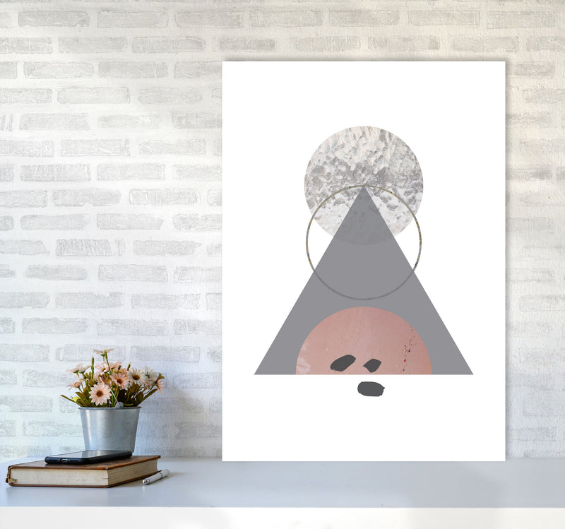 Peach, Sand And Glass Abstract Triangle Modern Print A1 Black Frame