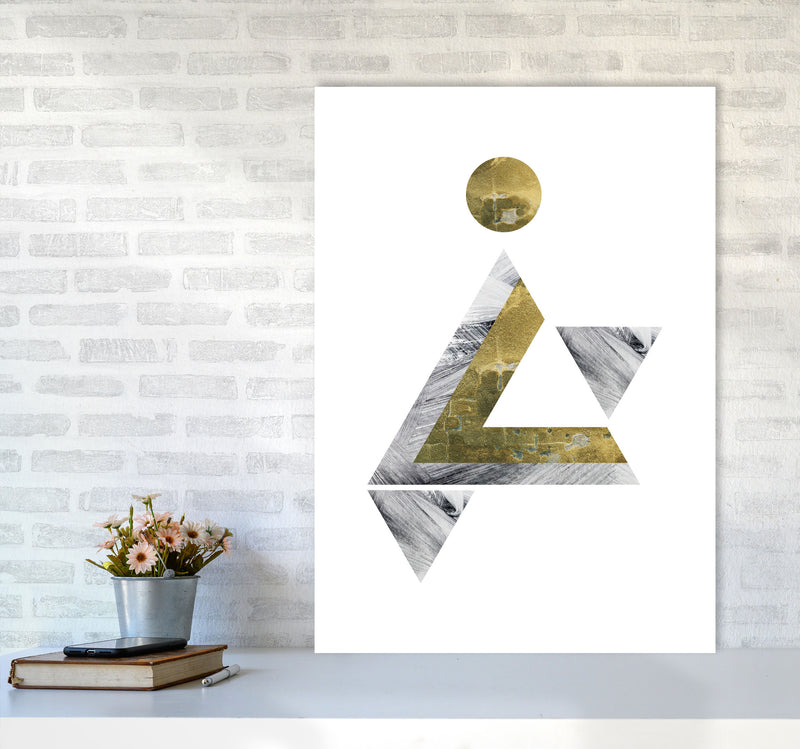 Gold And Grey Triangle With Moon Abstract Modern Print A1 Black Frame