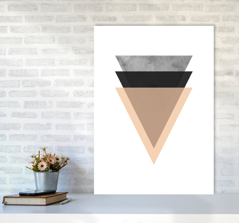 Peach And Black Abstract Triangles Modern Print A1 Black Frame