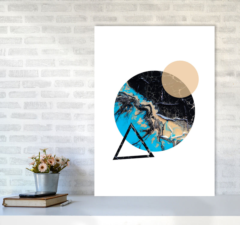 Blue Sand Abstract Circles Modern Print A1 Black Frame