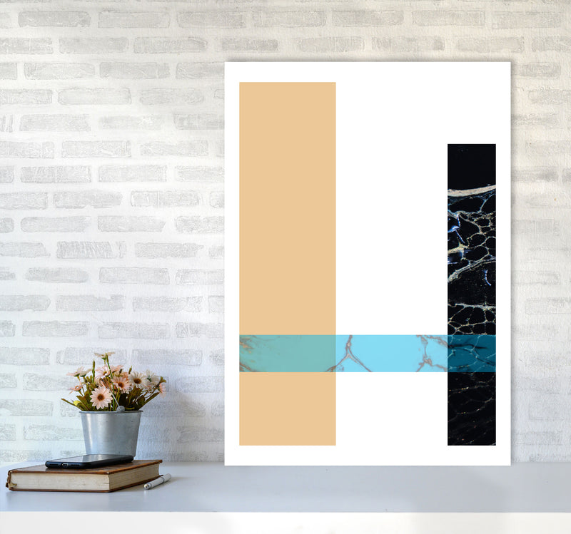 Blue Sand Abstract Rectangles Modern Print A1 Black Frame