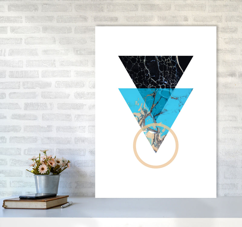 Blue Sand Abstract Triangles Modern Print A1 Black Frame