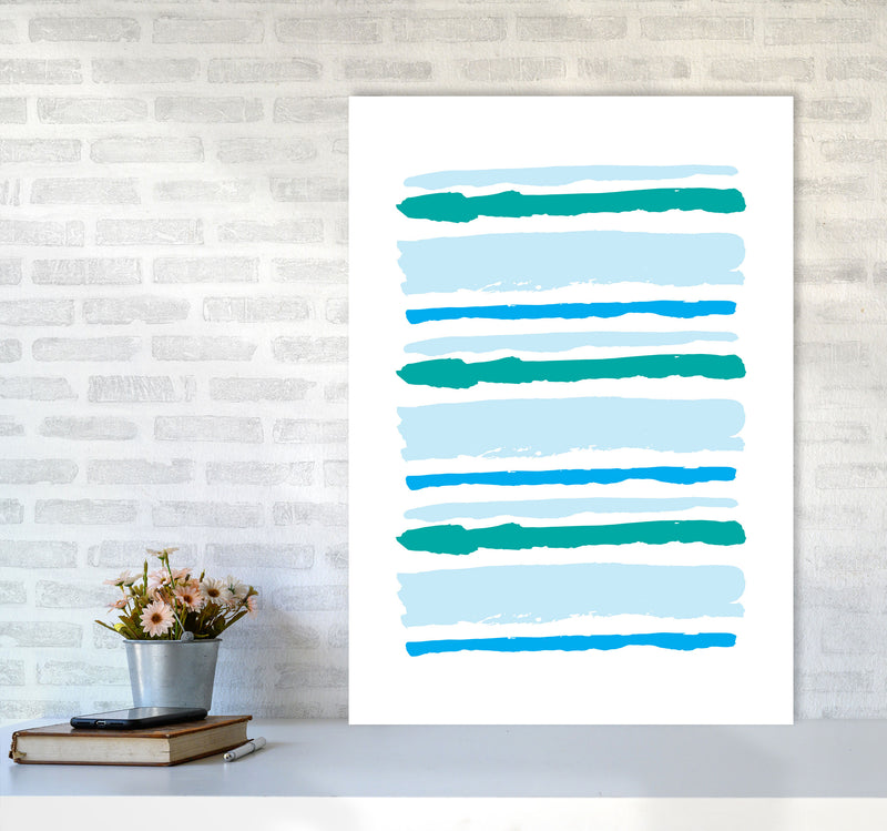Blue Contrast Abstract Stripes Modern Print A1 Black Frame