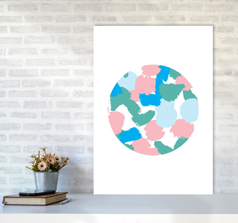 Pink And Green Paint Splodge Circle Abstract Modern Print A1 Black Frame