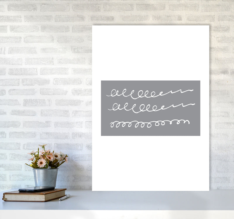 Grey Rectangle Swirls Abstract Modern Print A1 Black Frame