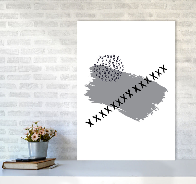 Grey X Paint Brush Abstract Modern Print A1 Black Frame