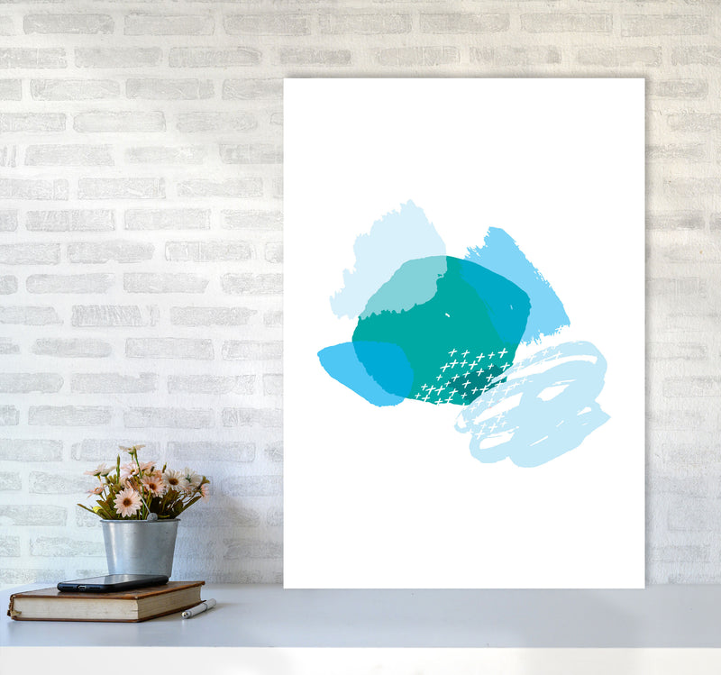 Blue And Teal Mismatch Abstract Modern Print A1 Black Frame