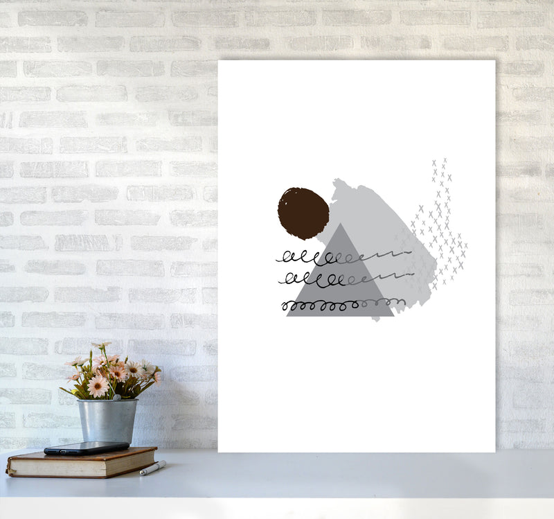 Grey And Black Mountain Sun Abstract Modern Print A1 Black Frame