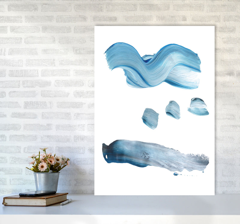 Light Blue Abstract Paint Strokes Modern Print A1 Black Frame