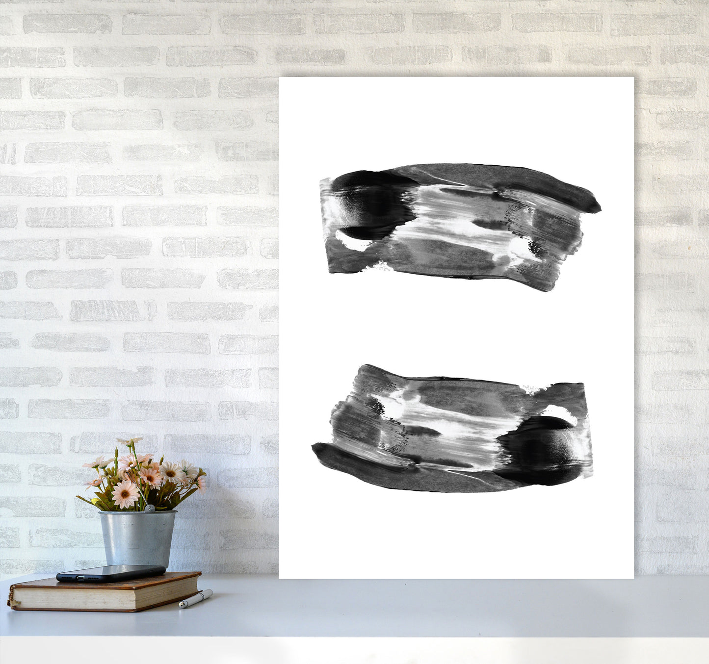 Black Abstract Paint Strokes Modern Print A1 Black Frame