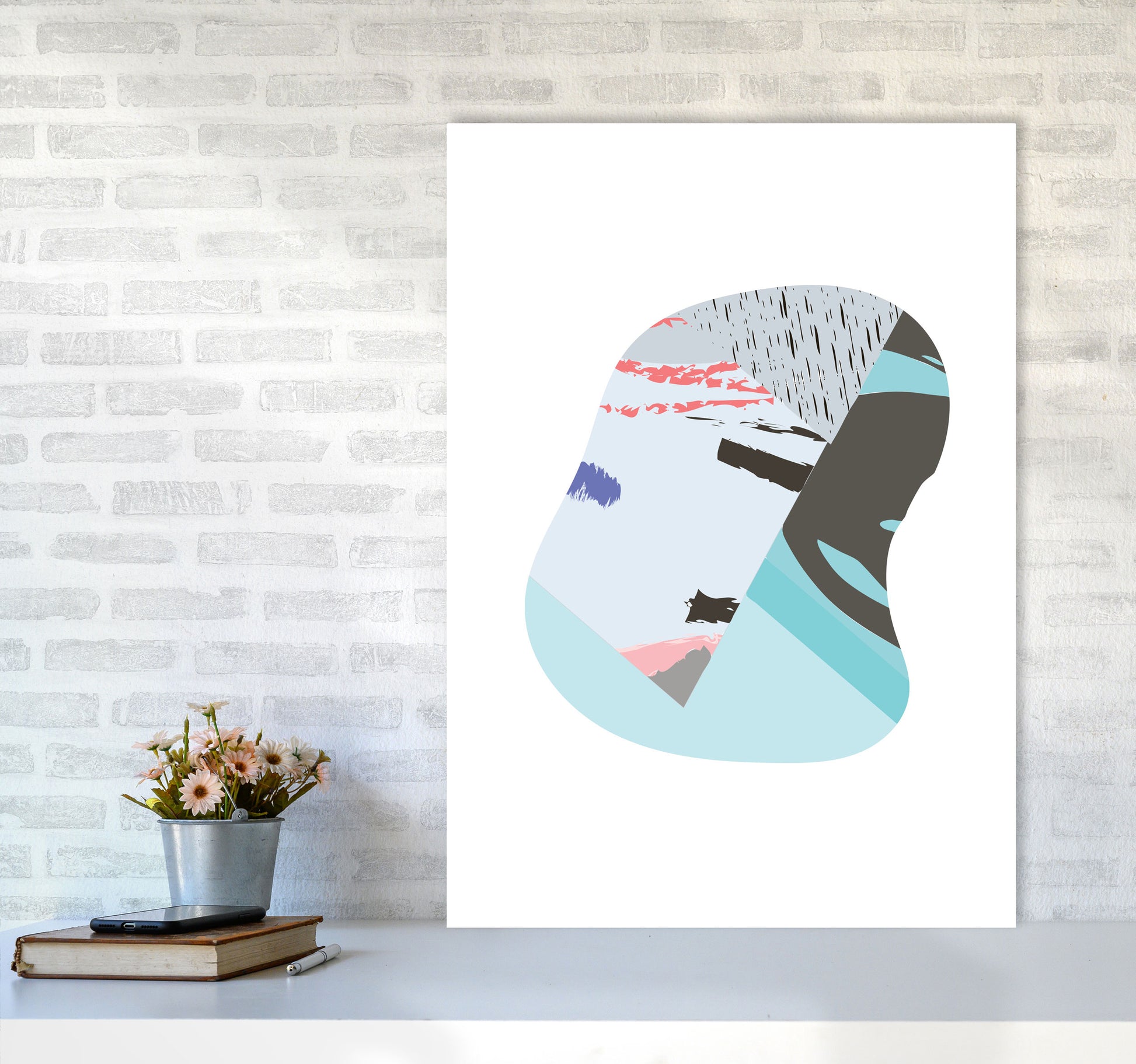 Teal Abstract Patterns Shape Modern Print A1 Black Frame