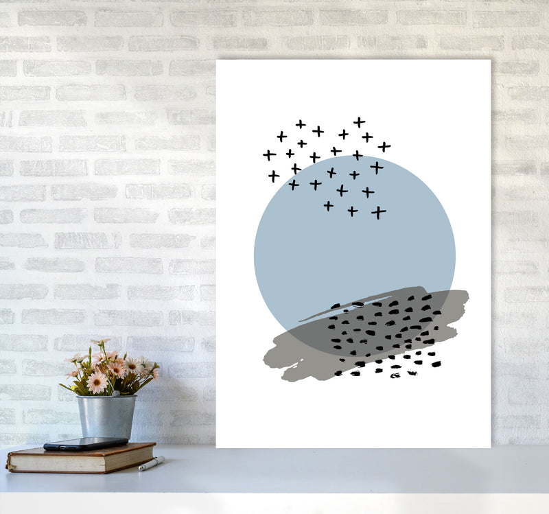 Blue Abstract Circle With Black Dashes Modern Print A1 Black Frame