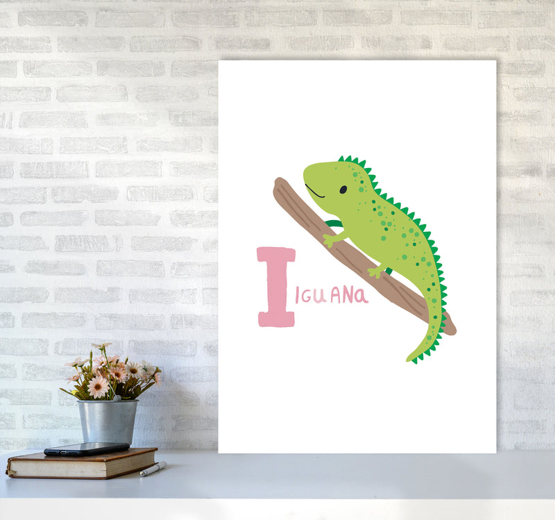 Alphabet Animals, I Is For Iguana Framed Nursey Wall Art Print A1 Black Frame