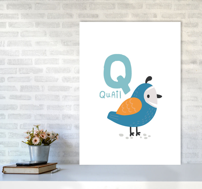 Alphabet Animals, Q Is For Quail Framed Nursey Wall Art Print A1 Black Frame