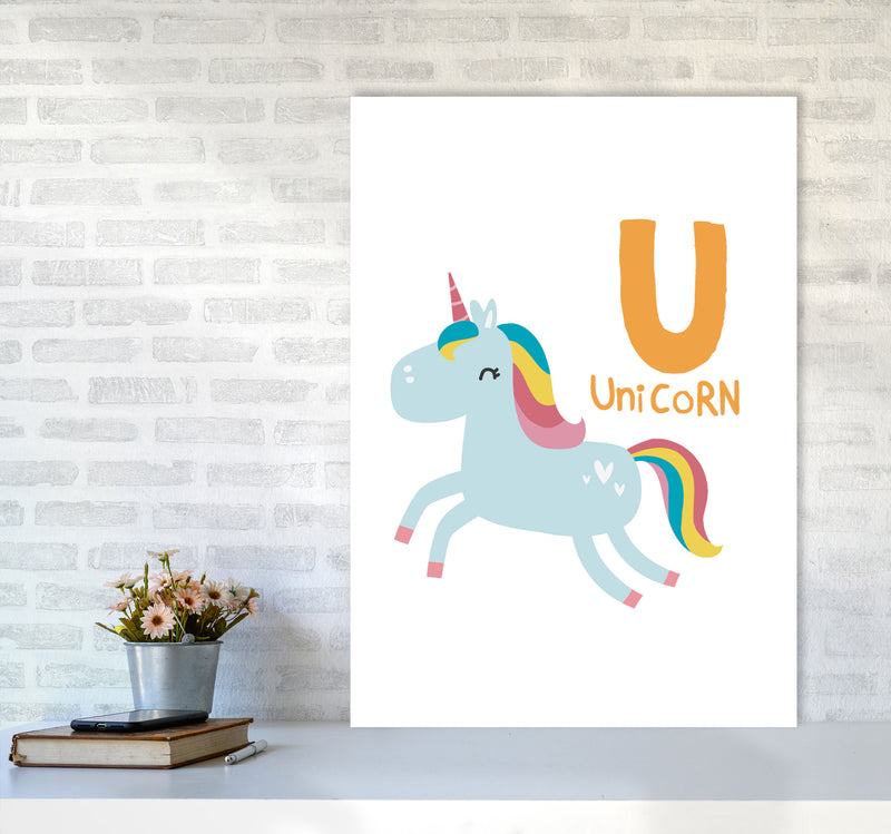 Alphabet Animals, U Is For Unicorn Framed Nursey Wall Art Print A1 Black Frame