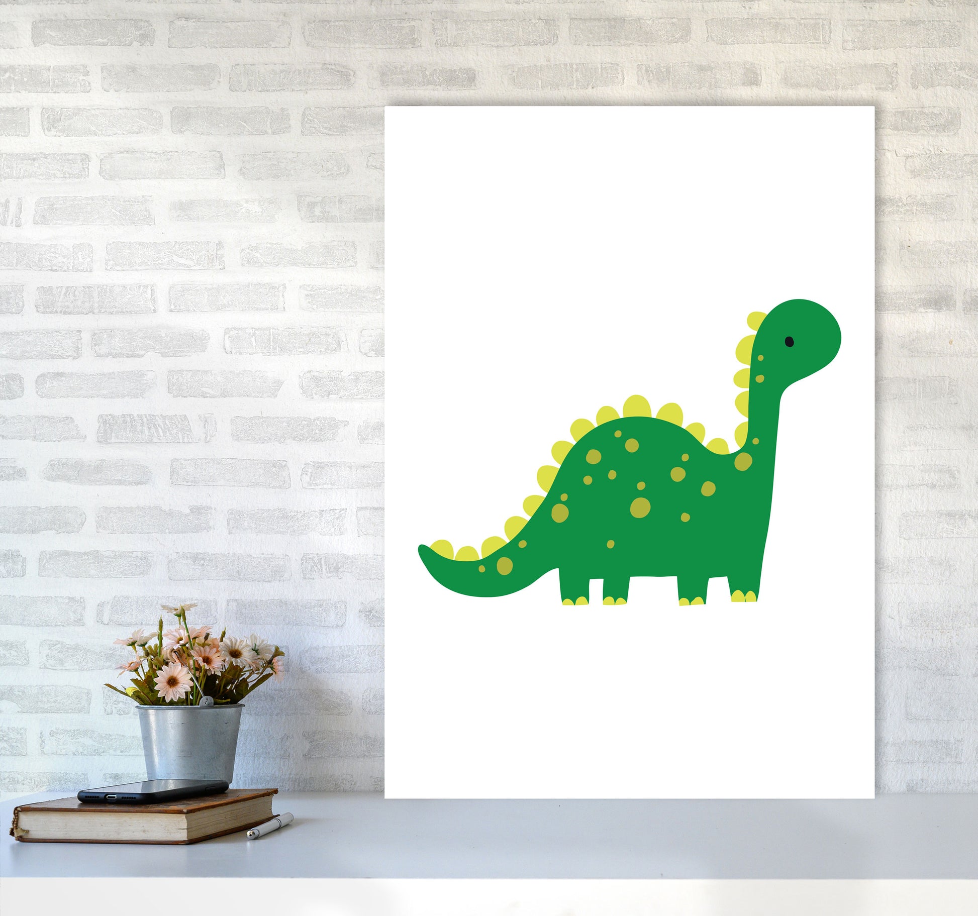 Children&#39;s Animals, Dino Modern Print A1 Black Frame