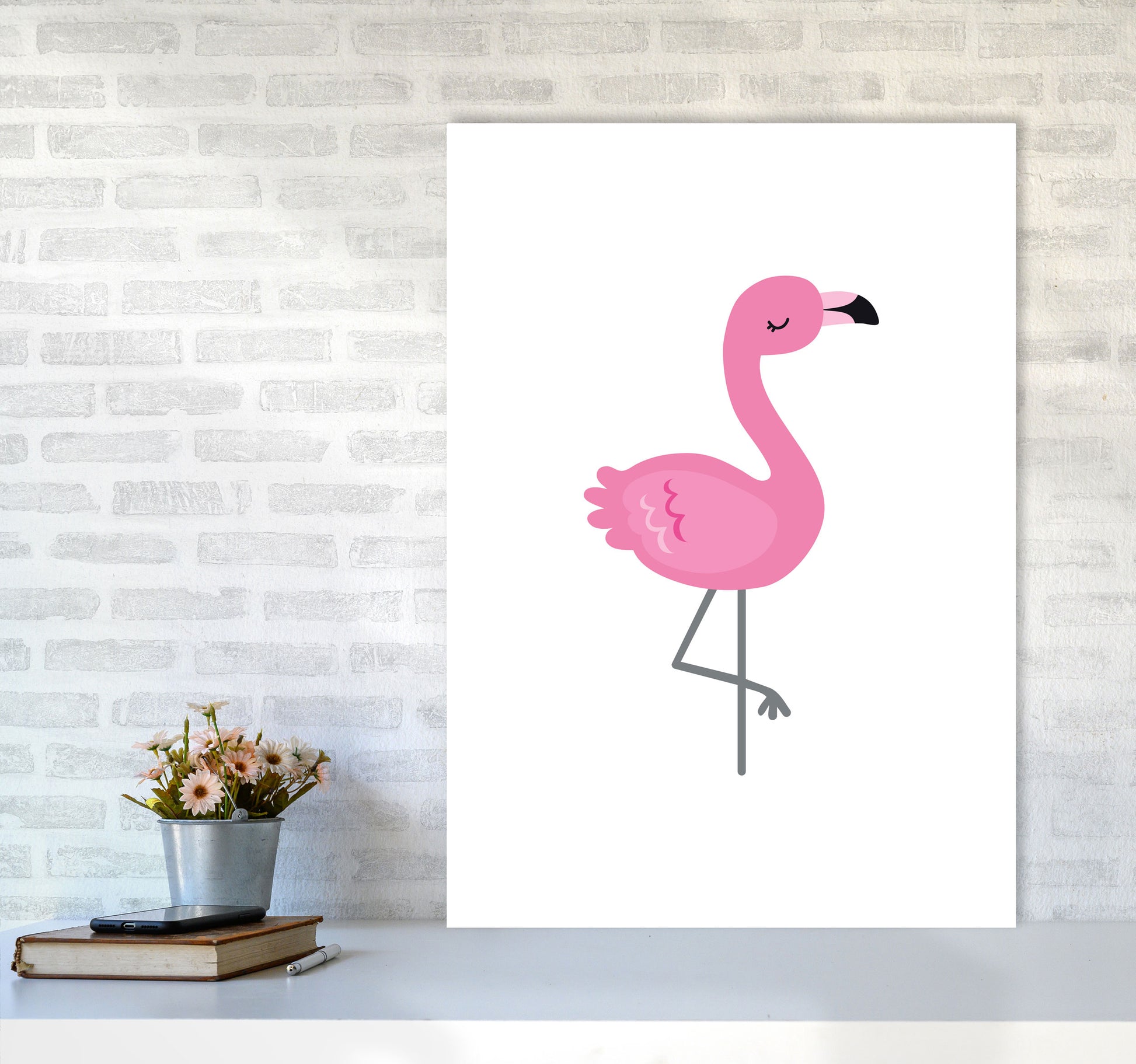 Children&#39;s Animals, Flamingo Modern Print A1 Black Frame