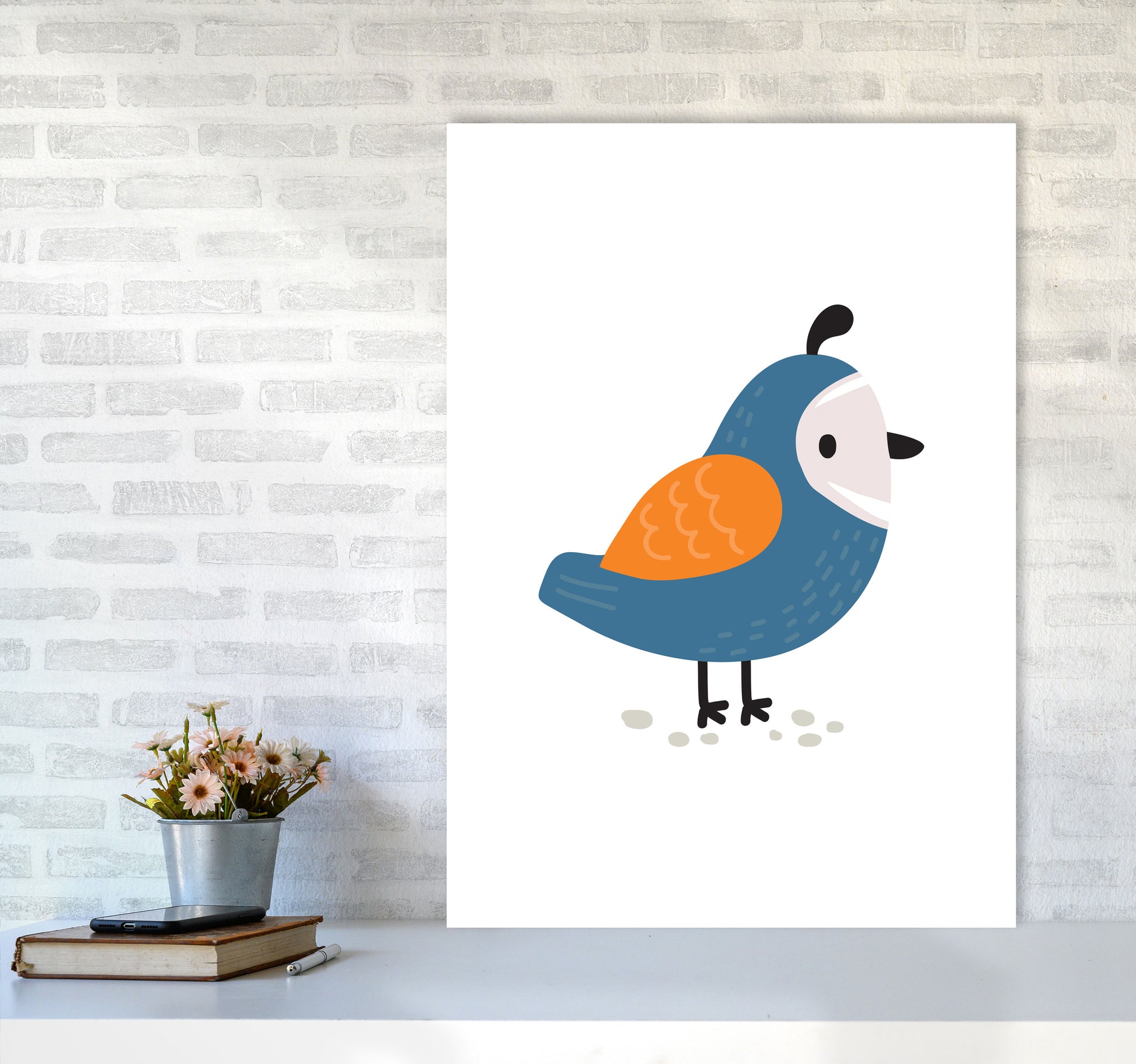 Children&#39;s Animals, Quail Modern Print A1 Black Frame