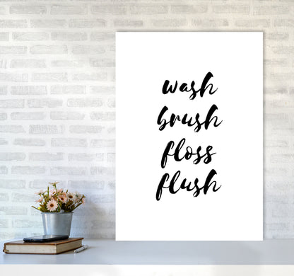 Wash Brush Floss Flush, Bathroom Modern Print, Framed Bathroom Wall Art A1 Black Frame