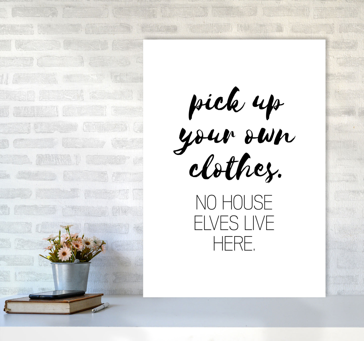 House Elves, Bathroom Framed Typography Wall Art Print A1 Black Frame