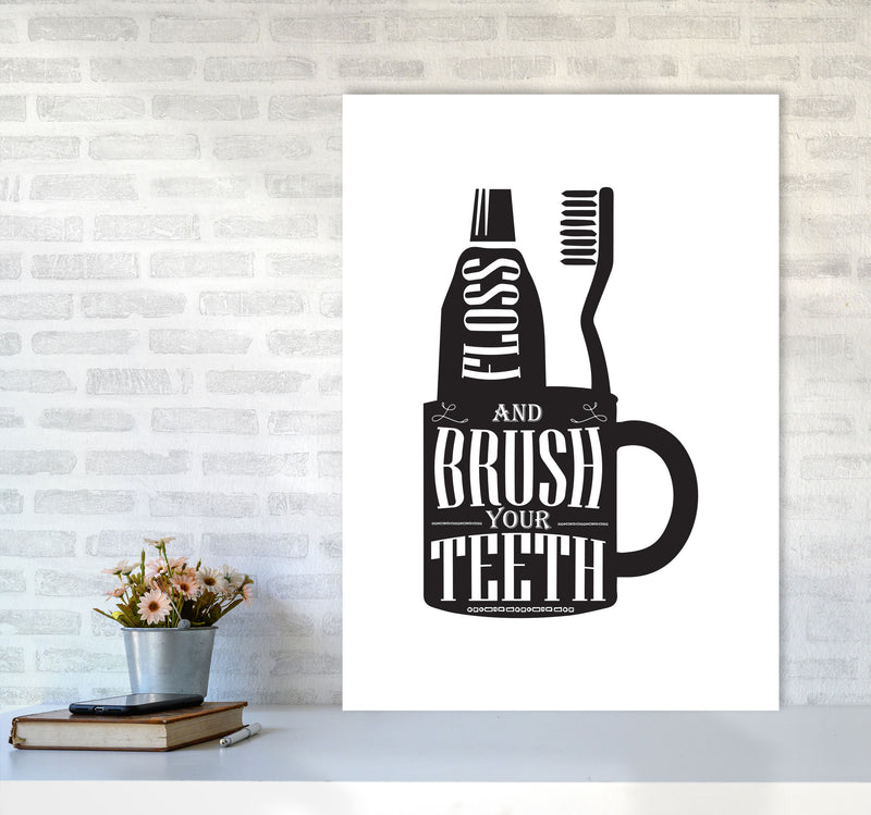 Brush Your Teeth, Bathroom Modern Print, Framed Bathroom Wall Art A1 Black Frame