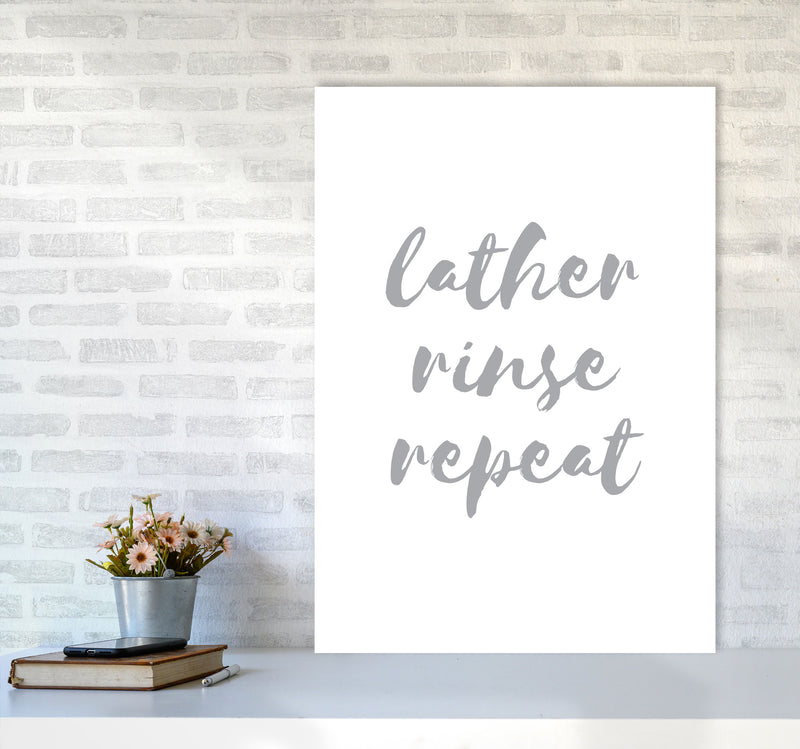 Lather Rinse Repeat Grey, Bathroom Modern Print, Framed Bathroom Wall Art A1 Black Frame