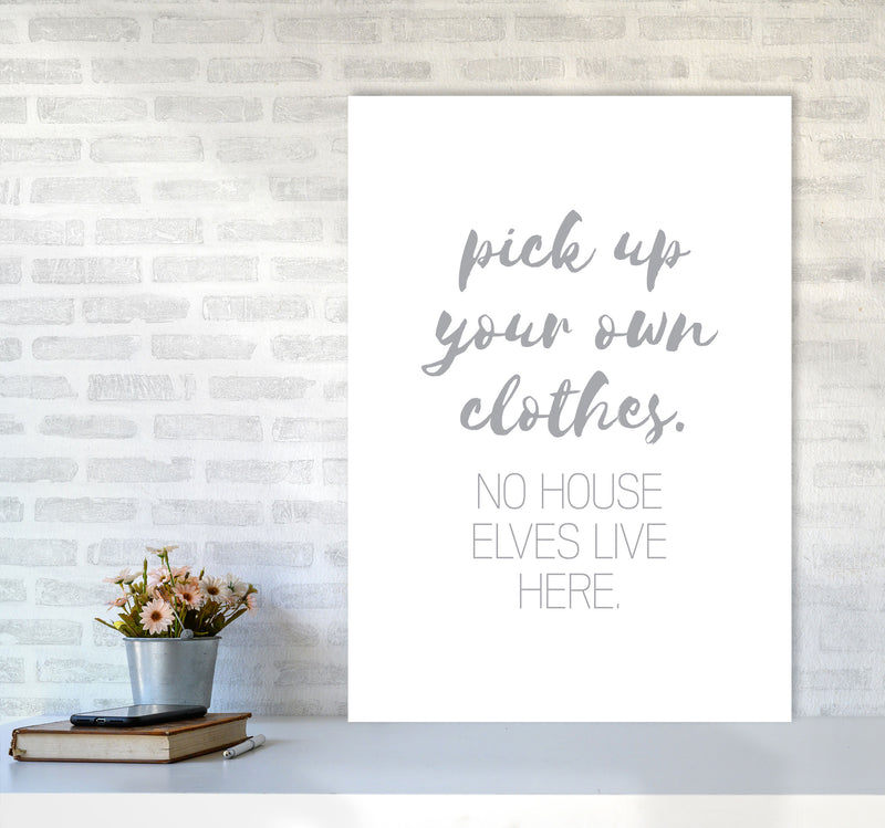 House Elves Grey, Bathroom Framed Typography Wall Art Print A1 Black Frame