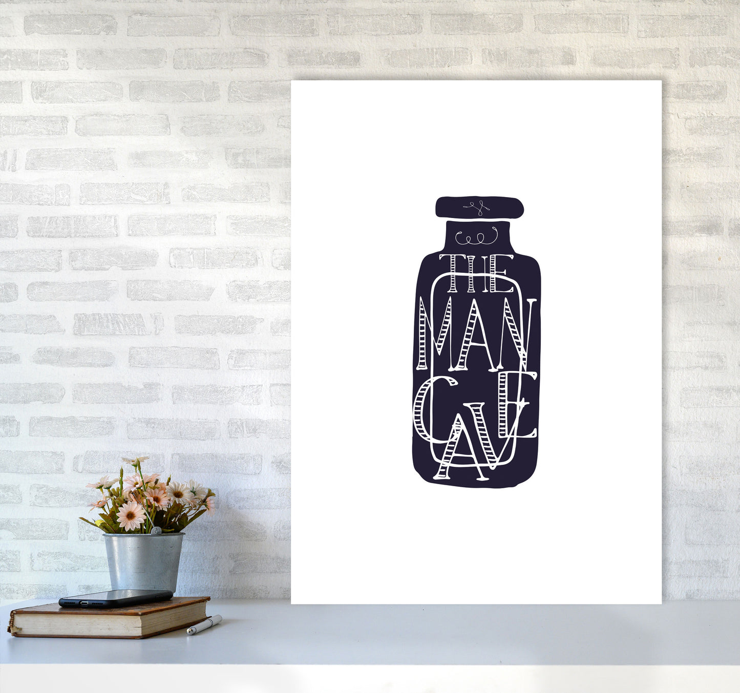 The Man Cave 3 Modern Print, Framed Bathroom Wall Art A1 Black Frame