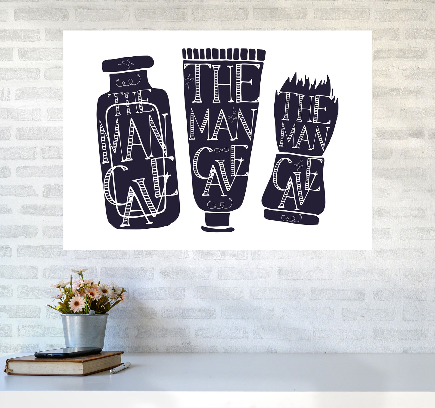The Man Cave 4 Modern Print, Framed Bathroom Wall Art A1 Black Frame