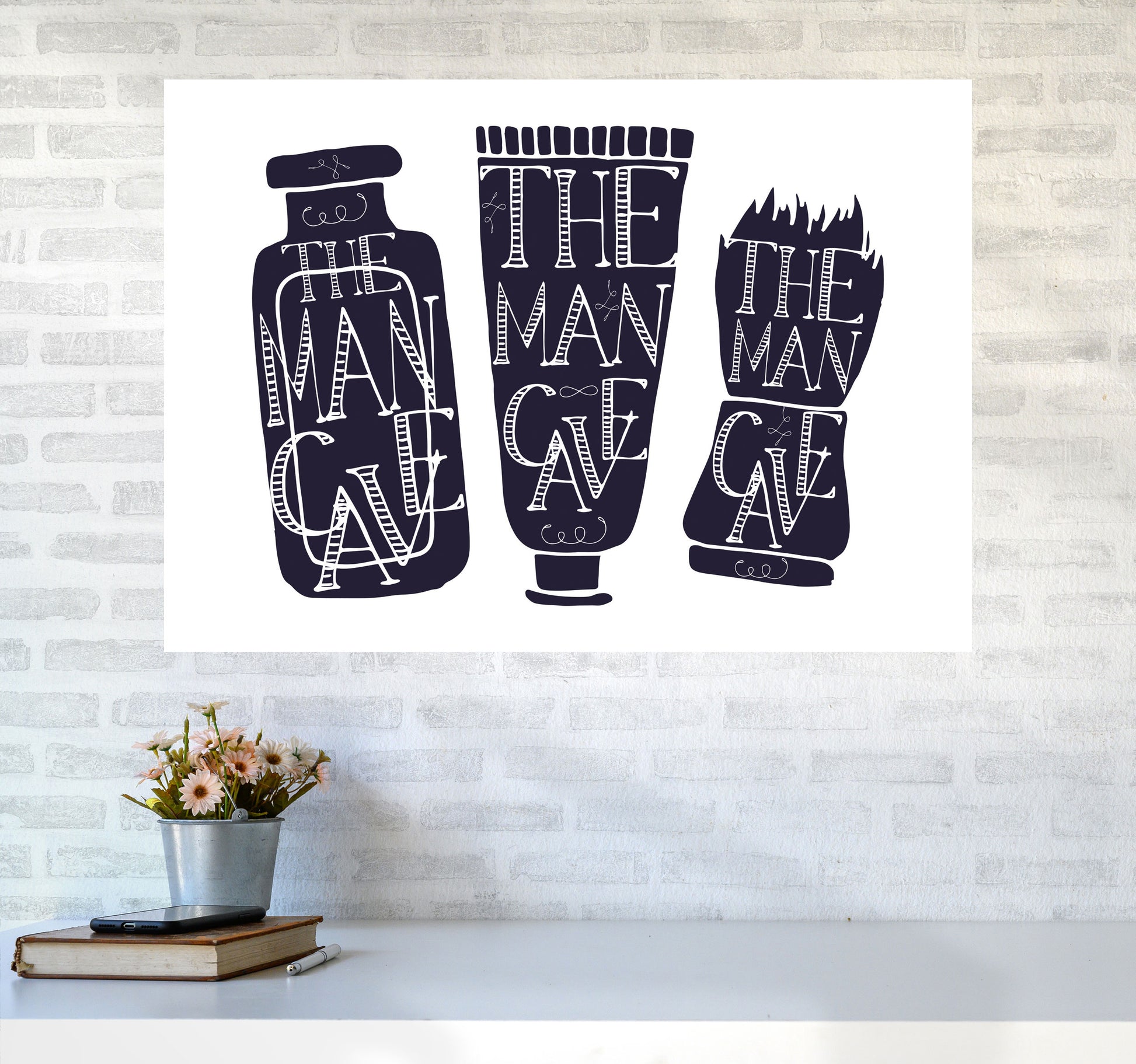 The Man Cave 4 Modern Print, Framed Bathroom Wall Art A1 Black Frame