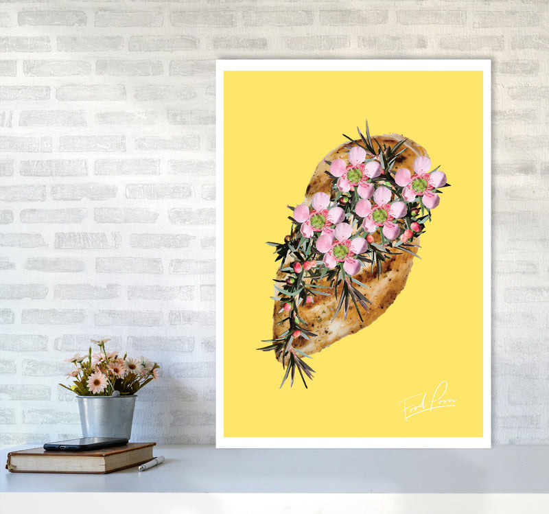 Yellow Chicken Food Print, Framed Kitchen Wall Art A1 Black Frame