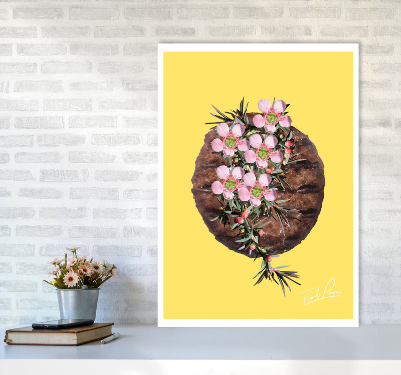 Yellow Burger Food Print, Framed Kitchen Wall Art A1 Black Frame