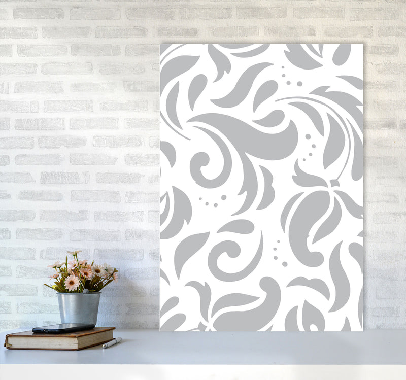 Grey Floral Pattern Modern Print A1 Black Frame