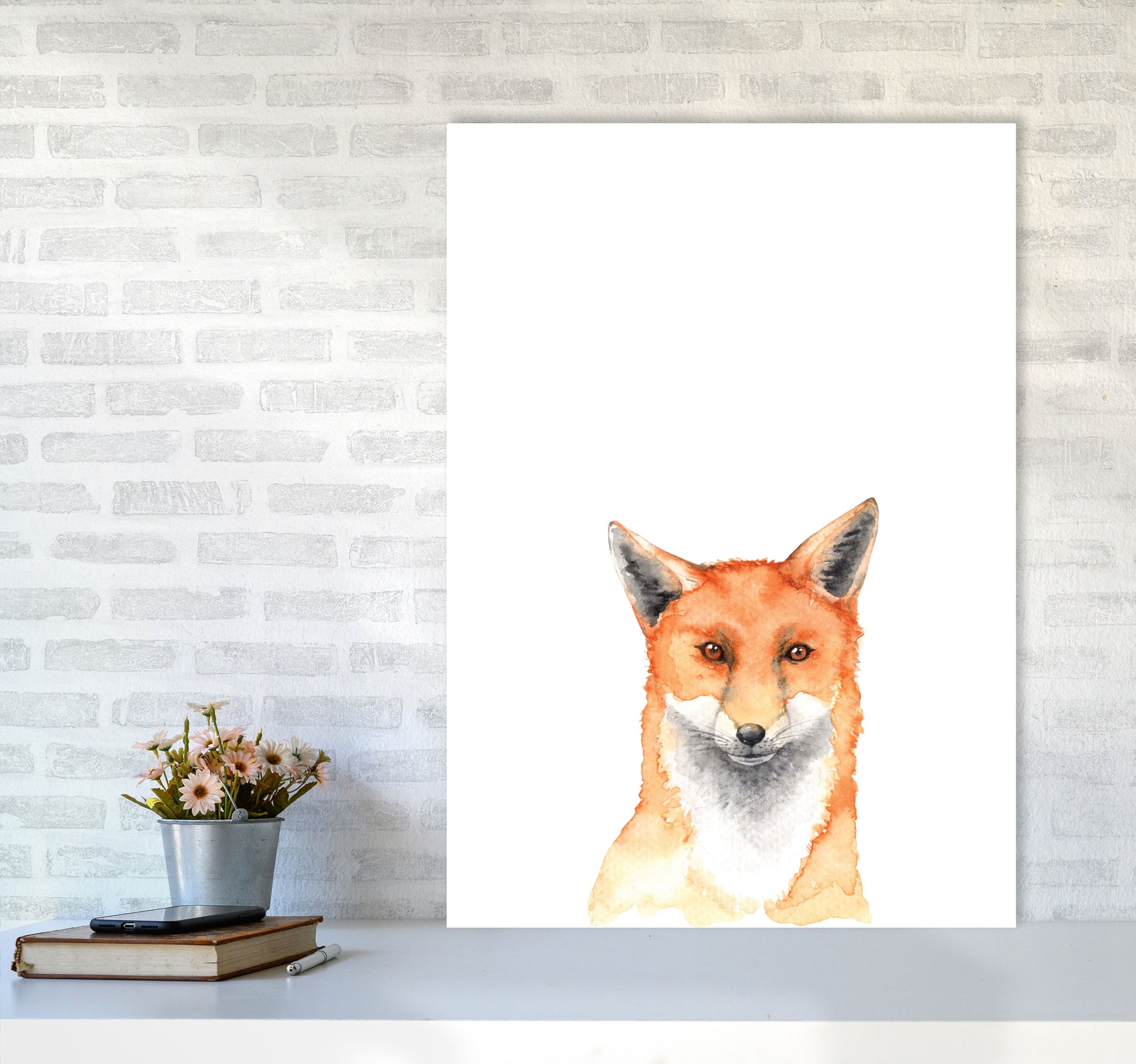 Forest Friends, Fox Modern Print Animal Art Print A1 Black Frame