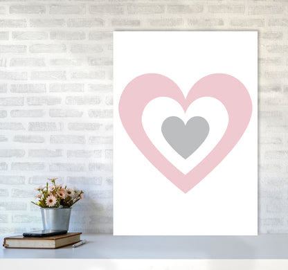 Pink And Grey Heart Modern Print A1 Black Frame