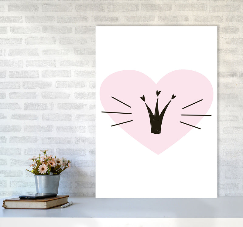 Crown With Pink Heart Framed Nursey Wall Art Print A1 Black Frame