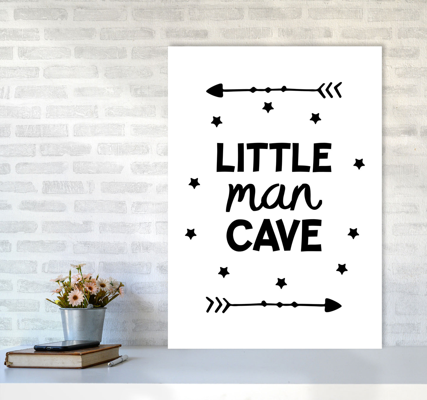 Little Man Cave Black Arrows Framed Nursey Wall Art Print A1 Black Frame