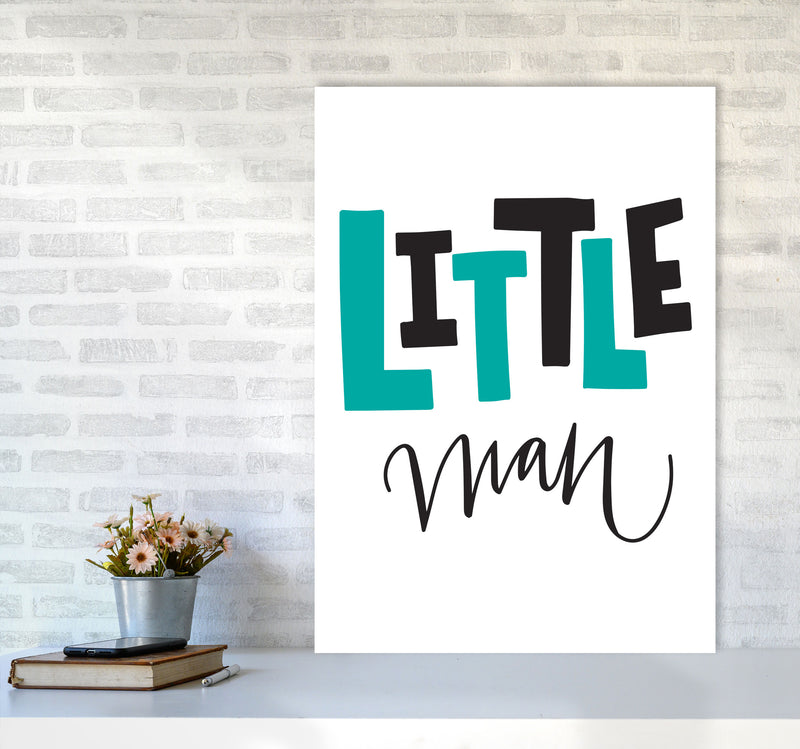 Little Man Teal And Black Framed Nursey Wall Art Print A1 Black Frame