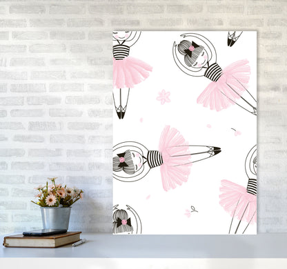 Ballerina Repeat Pattern Framed Nursey Wall Art Print A1 Black Frame