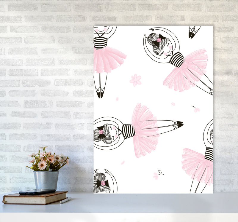 Ballerina Repeat Pattern Framed Nursey Wall Art Print A1 Black Frame